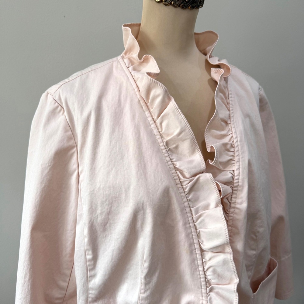 Talbots Peach Pink Ruffle Jacket Blazer 16WP Cottagecore Romantic Chic Plus Size - Picture 2 of 8